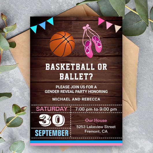 Basketbal of Ballet Gender Reveal Party Kaart