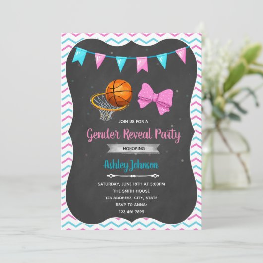 Basketbal of Bows onthullen genderuitnodiging Kaart (Staand voorkant)