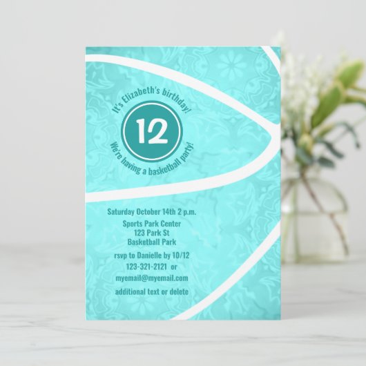 basketbal- of teamfeest voor meisjes kaart (Staand voorkant)