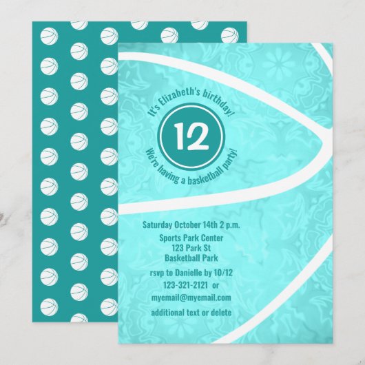 basketbal- of teamfeest voor meisjes kaart (Voorkant / Achterkant)