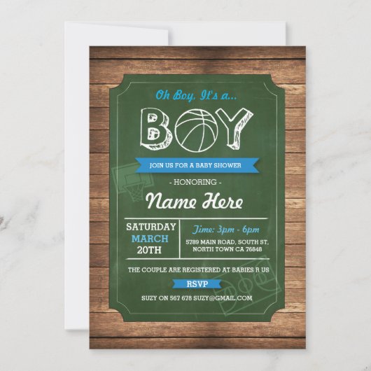 Basketbal Oh Boy Baby shower Sport Uitnodigen Kaart (Voorkant)