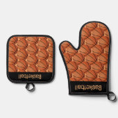 Basketbal ontwerp Oven Mitt en Pothouders Ovenwant & Pannenlap Set (Voorkant)