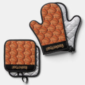 Basketbal ontwerp Oven Mitt en Pothouders Ovenwant & Pannenlap Set (Voorkant / Achterkant)
