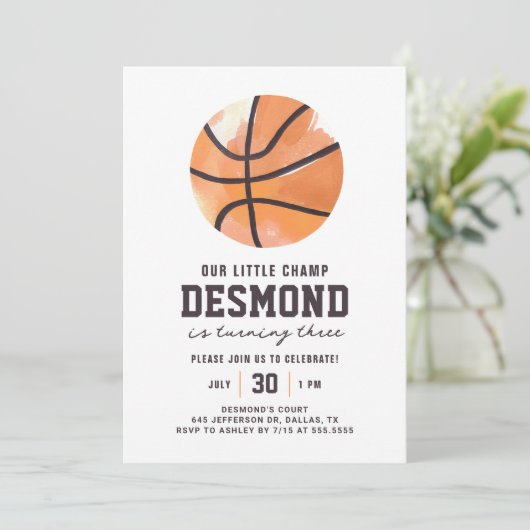 Basketbal Onze Kleine Champ Verjaardag Uitnodiging (Staand voorkant)