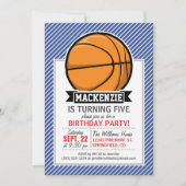 Basketbal op Blue & White Stripes Kaart (Voorkant)