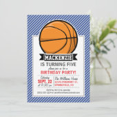 Basketbal op Blue & White Stripes Kaart (Staand voorkant)