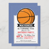 Basketbal op Blue & White Stripes Kaart (Voorkant / Achterkant)