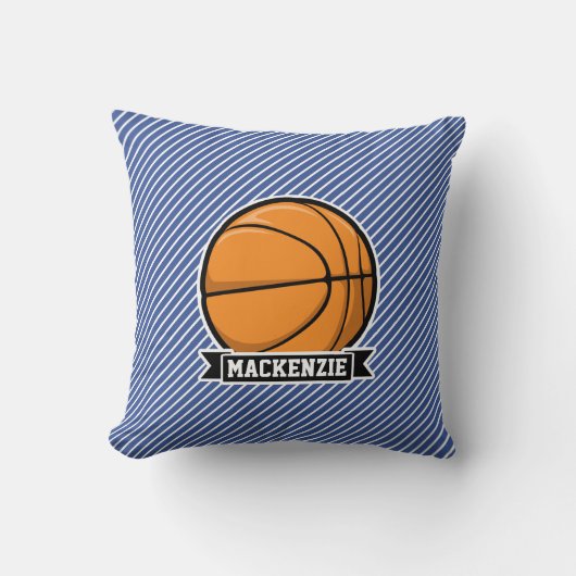 Basketbal op Blue & White Stripes Kussen (Voorkant)