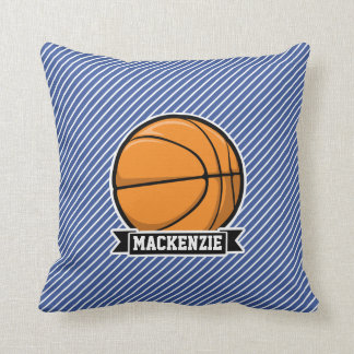 Basketbal op Blue & White Stripes Kussen