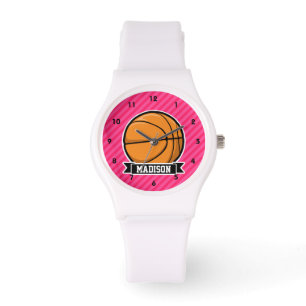 Basketbal op roze strepen, gestreept horloge