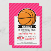 Basketbal op roze strepen, gestreept kaart (Voorkant / Achterkant)