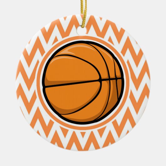 Basketbal op Sinaasappel en witte Chevron Keramisch Ornament (Voorkant)