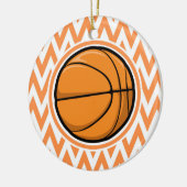 Basketbal op Sinaasappel en witte Chevron Keramisch Ornament (Links)