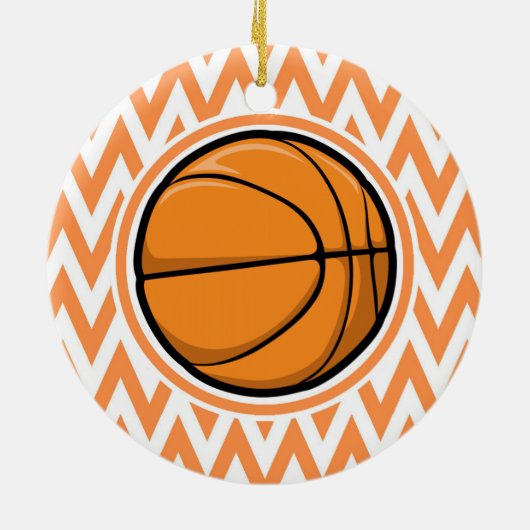 Basketbal op Sinaasappel en witte Chevron Keramisch Ornament (Achterkant)