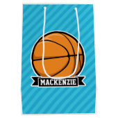Basketbal op Sky Blue Stripes Medium Cadeauzakje (Achterkant)