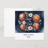 Basketbal Opslagdatum met basketbal op het veld Save The Date (Voorkant / Achterkant)