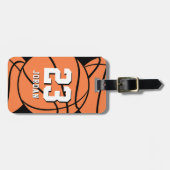 Basketbal Oranje Bal Aangepaste Naam & Rugnummer Bagagelabel (Voorkant horizontaal)