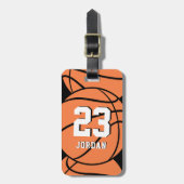 Basketbal Oranje Bal Aangepaste Naam & Rugnummer Bagagelabel (Voorkant verticaal)