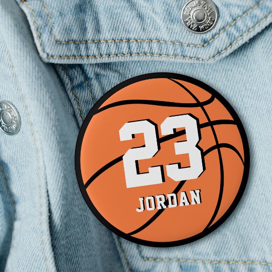 Basketbal Oranje Bal Aangepaste Naam & Rugnummer Ronde Button 3,2 Cm
