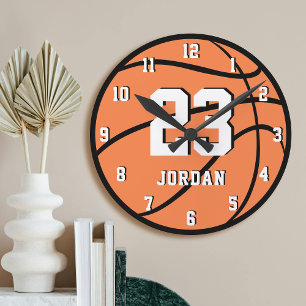 Basketbal Oranje Bal Aangepaste Naam & Rugnummer Ronde Klok