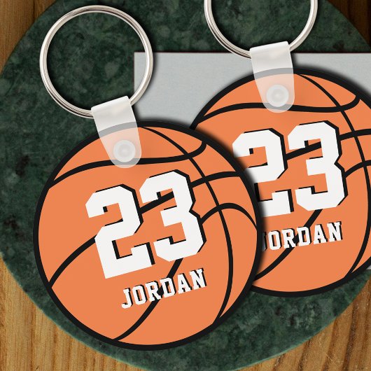 Basketbal Oranje Bal Aangepaste Naam & Rugnummer Sleutelhanger