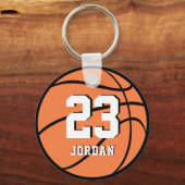 Basketbal Oranje Bal Aangepaste Naam & Rugnummer Sleutelhanger (Voorkant)