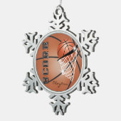 Basketbal | Oranje bruin | Personaliseren Tin Sneeuwvlok Ornament (Rechts)