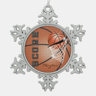 Basketbal Oranje bruin Personaliseren Tin Sneeuwvlok Ornament