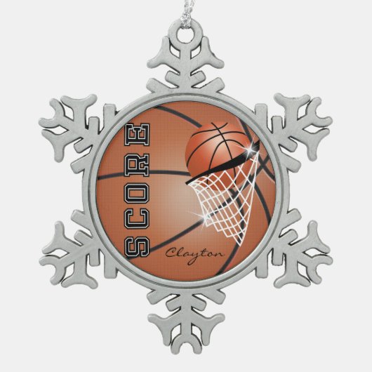 Basketbal | Oranje bruin | Personaliseren Tin Sneeuwvlok Ornament (Voorkant)