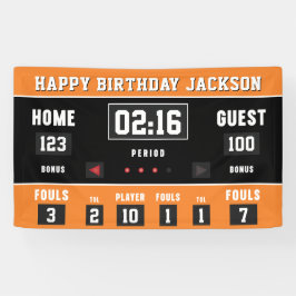 Basketbal Oranje Zwart Scorebord Gelukkige Verjaar Spandoek