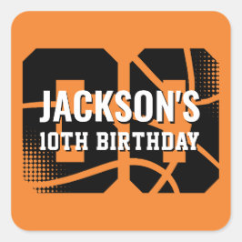 Basketbal Oranje Zwarte Verjaardagsfeestje Vierkante Sticker