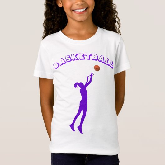 Basketbal Paarse Font & Meisje T-shirt (Voorkant)