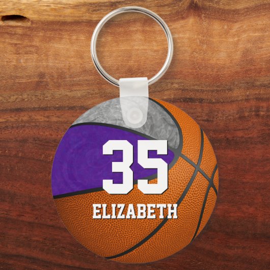 basketbal paarse grijze meisjes schoolteam kleuren sleutelhanger (Voorkant)