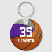 basketbal paarse grijze meisjes schoolteam kleuren sleutelhanger (Achterkant)