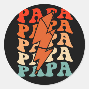 Basketbal Papa Dad Retro Groovy Lightning Bolt Fa Ronde Sticker
