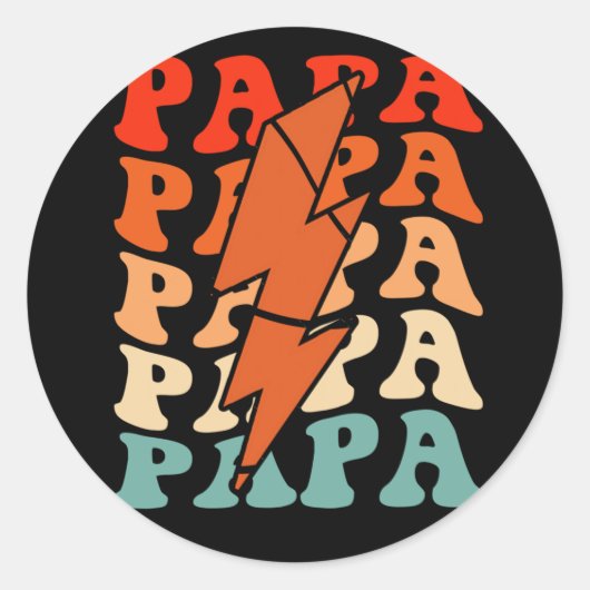 Basketbal Papa Dad Retro Groovy Lightning Bolt Fa Ronde Sticker (Voorkant)