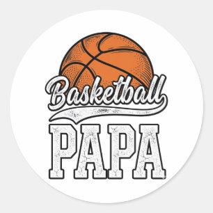 Basketbal Papa Vintage Gravure Shirt Ontwerp_1 Ronde Sticker