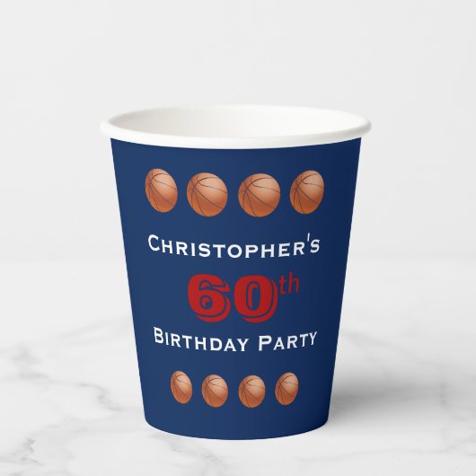 Basketbal Paper Cups, 60ste verjaardag Party Paper Papieren Bekers (Voorkant)