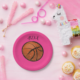 Basketbal Party Borden voor meisjes in roze. Papieren Bordje