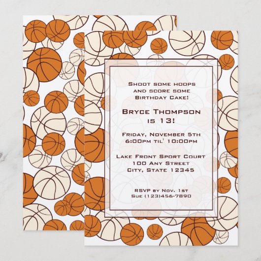 Basketbal Party Uitnodiging (Voorkant / Achterkant)
