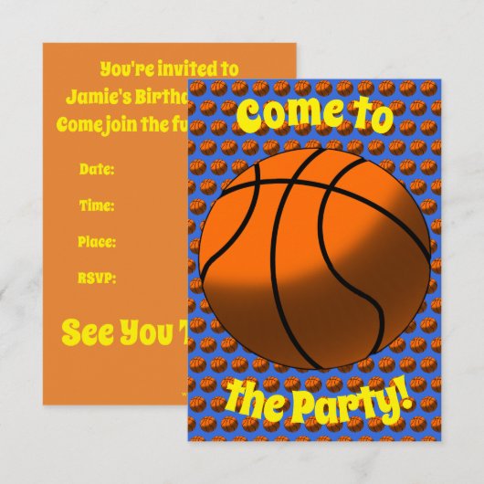 Basketbal Party Uitnodiging (Voorkant / Achterkant)