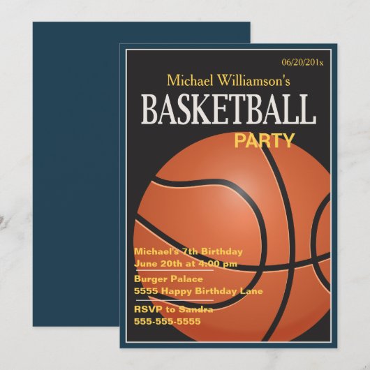 Basketbal Party Verjaardag Uitnodiging (Voorkant / Achterkant)