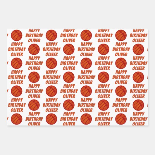 Basketbal patroon Sport Happy Birthday Inpakpapier Vel (Voorkant)