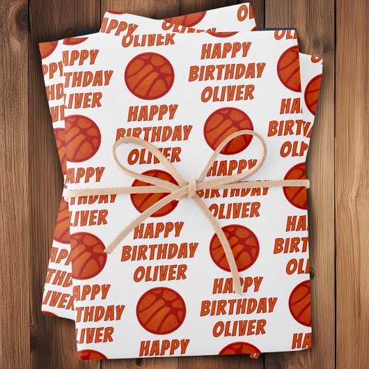 Basketbal patroon Sport Happy Birthday Inpakpapier Vel