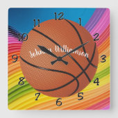 Basketbal personaliseren met kleurrijke naam vierkante klok (Voorkant)