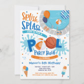 Basketbal Pool Party Splish Splash Pool Verjaardag Kaart (Voorkant)