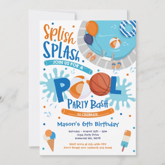 Basketbal Pool Party Splish Splash Pool Verjaardag Kaart (Voorkant)