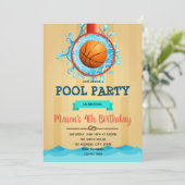 Basketbal Pool Party uitnodiging (Staand voorkant)
