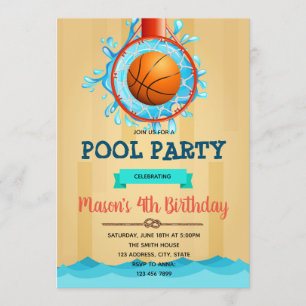 Basketbal Pool Party uitnodiging