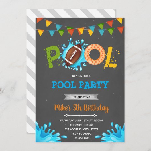 Basketbal poolparty kaart (Voorkant / Achterkant)